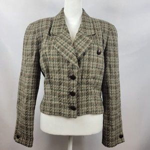 Christian Dior Separates Womens Boucle Blazer 6 Tweed Wool  Crop Plaid Green